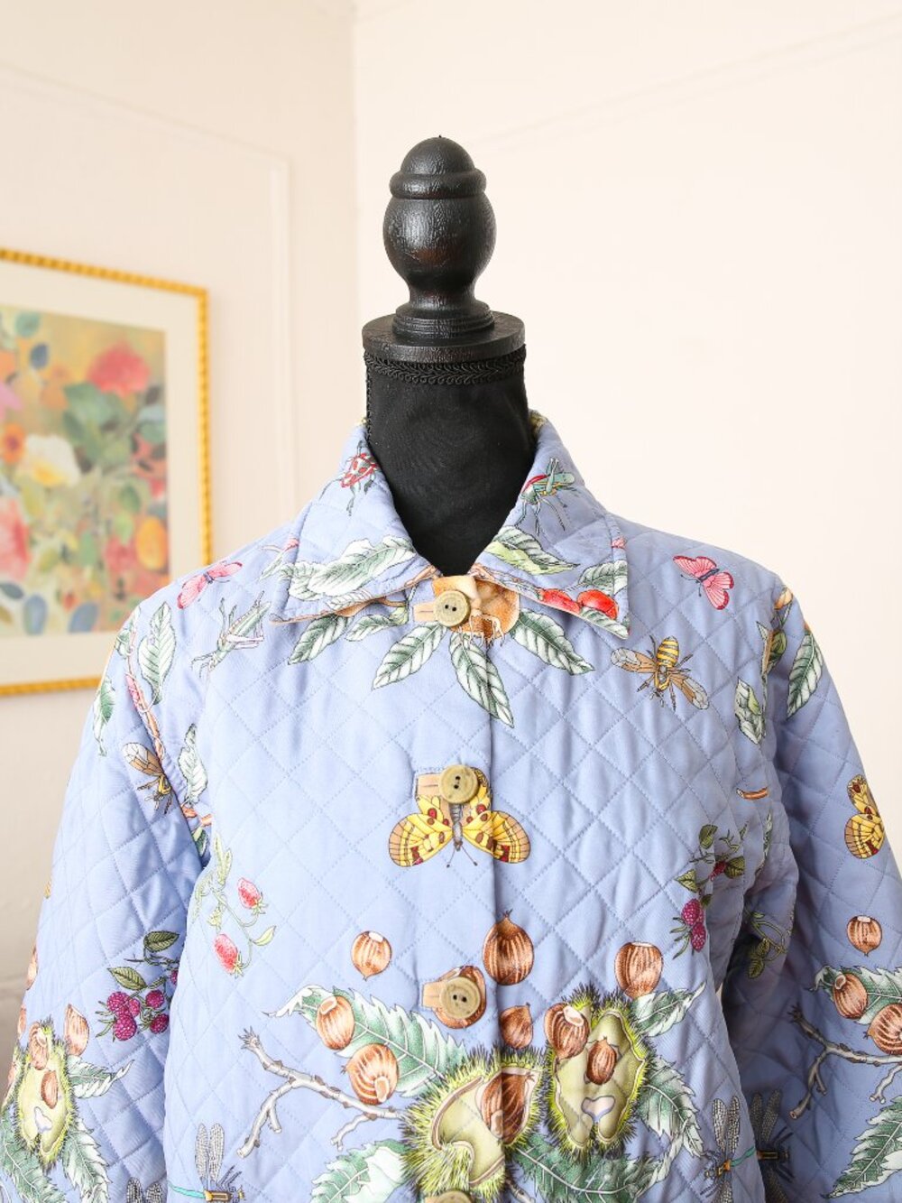 J. MCLAUGHLIN 100% Silk Blue Botanical Quilted Puffer Chore Jacket - Picture 4 of 15